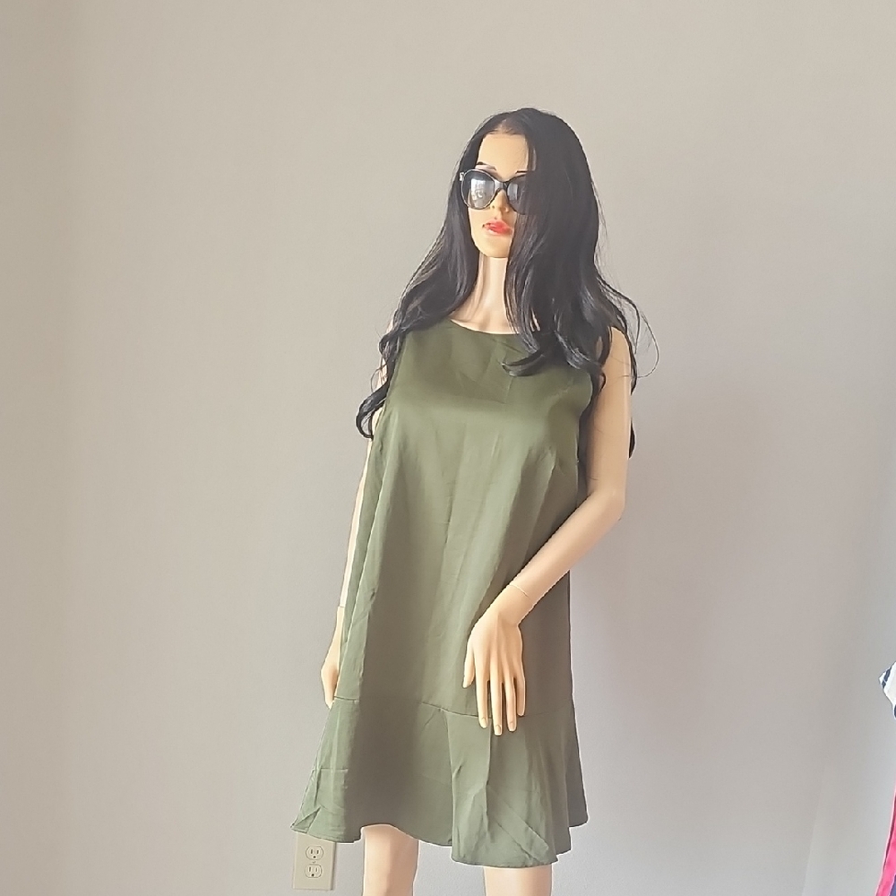 H&M Olive Sleeveless Shift Midi Dress